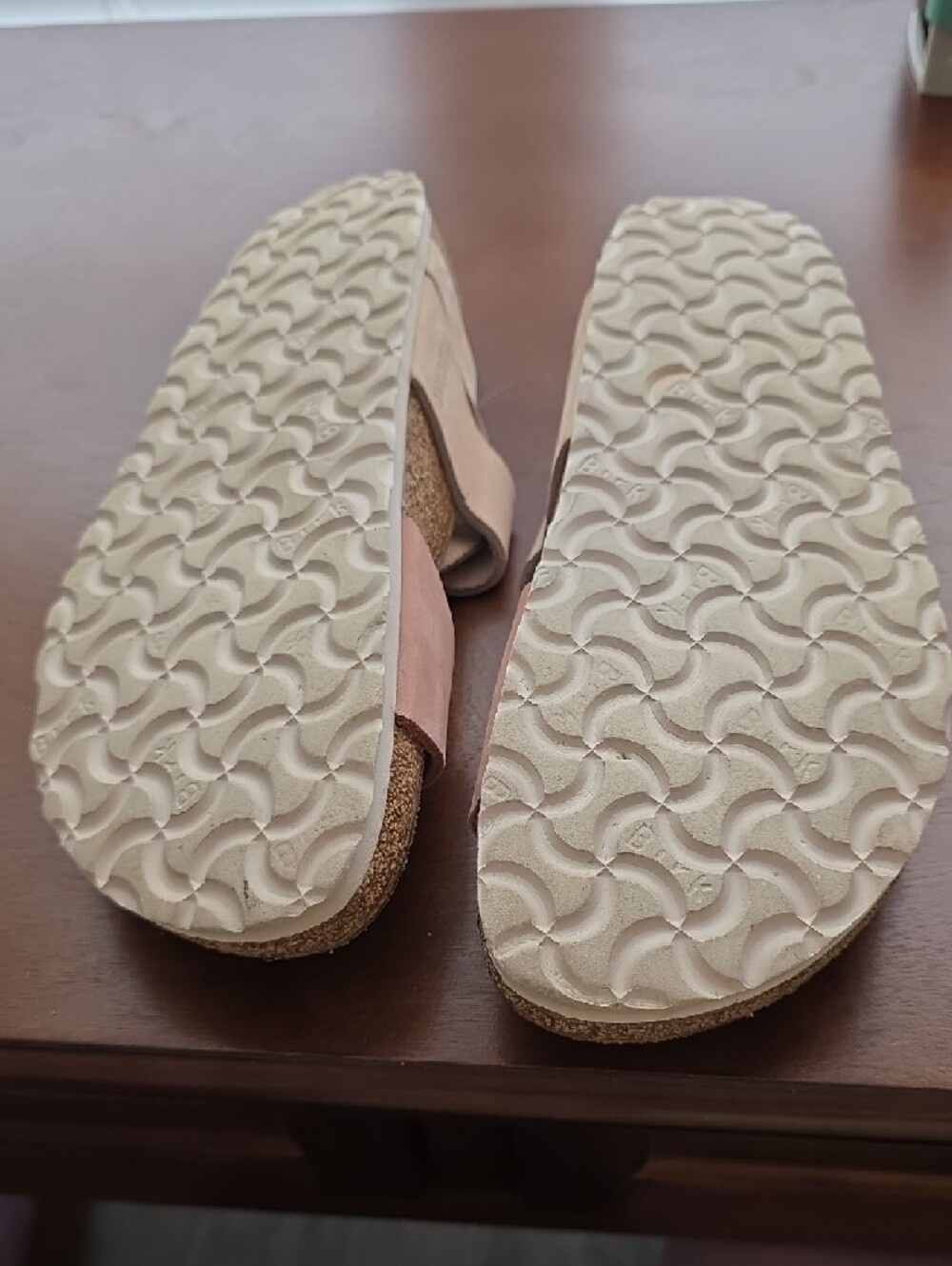 Birkenstock Two-Tone Pink and Cream Suede Sandals with Rose Gold Buckles - Picture 6 of 6